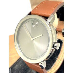 Movado Men's Watch 3600506 Bold Swiss Quartz Gray Dial 40mm Brown Leathe…